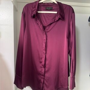 Lane Bryant Women's Satin Button Down Shirt - Deep Purple